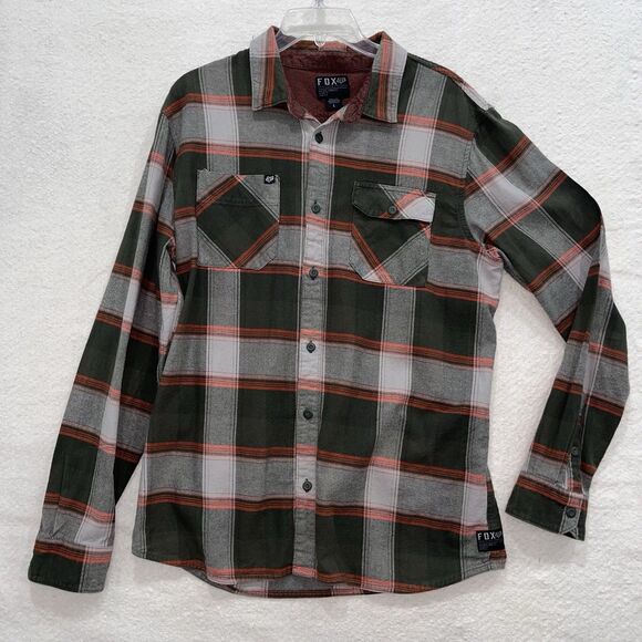 Fox Racing Green/grey Plaid Flannel 100% Cotton Shirt Men’s Large 90’s Grunge - Picture 1 of 9